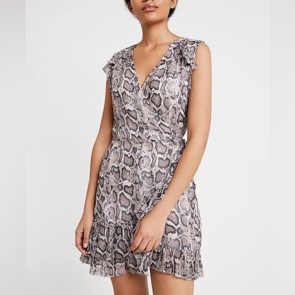 All Saints Priya Misra Snakeskin Ruffle Chiffon Sleeveless Wrap Mini Dress Small - Picture 4 of 9